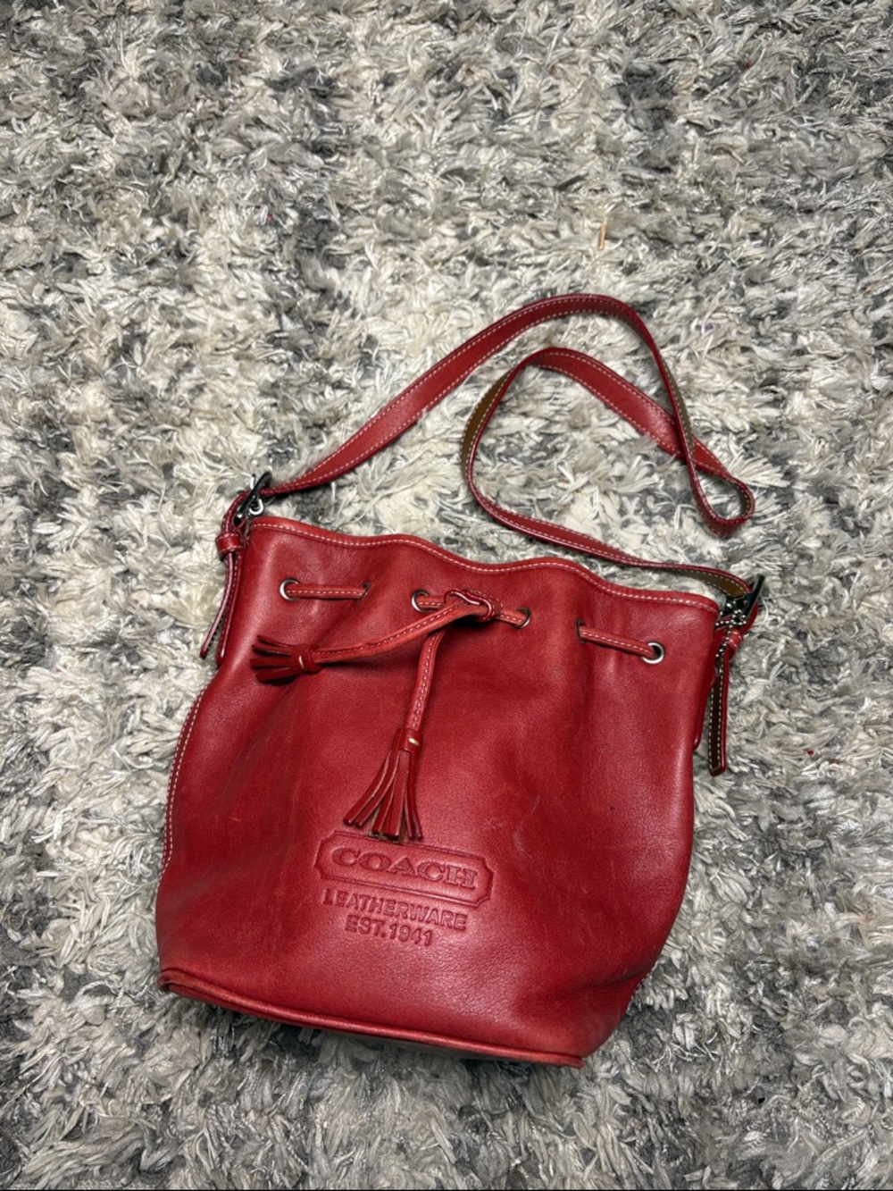 Coach Hampton Red Leather Small Drawstring Bucket No 7554